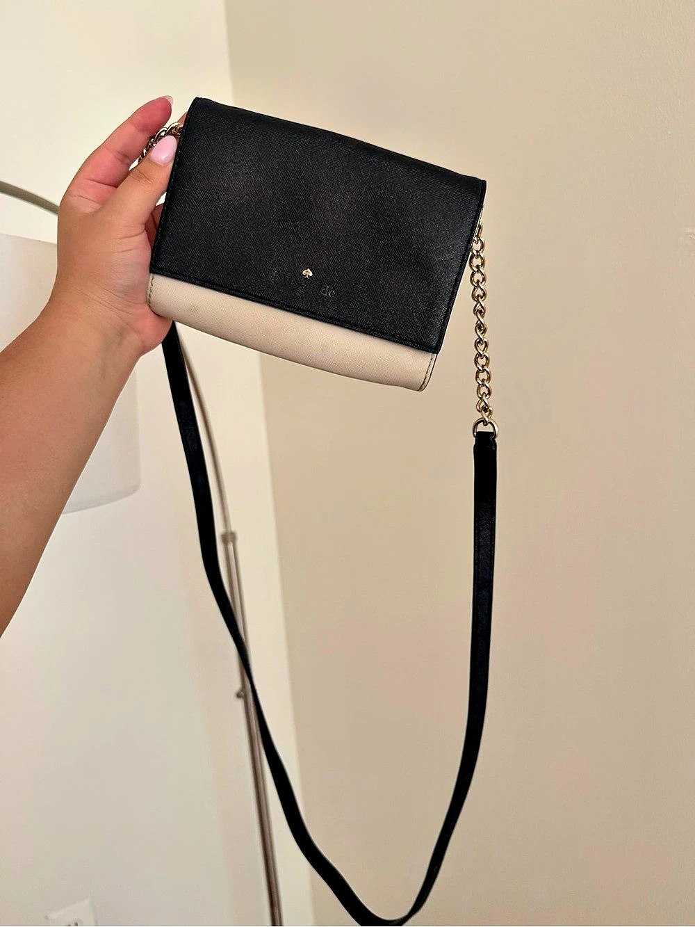Kate Spade Colorblock Flap Chain Crossbody Bag Black & Beige